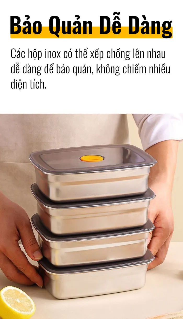 Hộp Đựng Thực Phẩm Inox 304 Có Nắp 1500ml