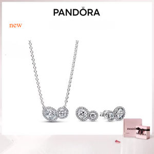 Pandora Women's Necklace Earrings: 925 Pure Silver & Exquisite Claw Inlay Craftsmanship