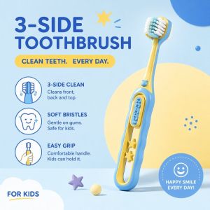 Kids Toothbrush Three Sided Soft Bristles Non Slip Handle Oral Care Toddler Child Teeth Cleaning