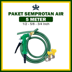 GEMUK Selang Air Cuci Motor 5 Meter 1/2 5/8 3/4 Inch Sepaket Selang Air Benang Anti Lumut Dengan Semprotan Nozzle Selang Air Cuci Motor Mobil Selang Air Taman Tebal