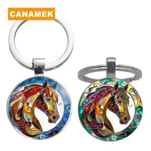 【CANAMEK】 Vintage Horse Head Pattern Circular Pendant Keychain Backpack Hangings Decoration Gifts