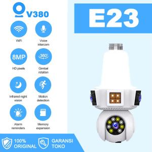 V380 E23 8MP WiFi Camera 2 Lensa Tahan Air / IP Kamera Wifi Bohlam lampu 8MP