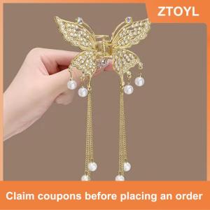 【ZTOYL】 Tinh tế Rhinestone bướm tua tóc Claw Clip Hàn Quốc mới ponytail Braid ngọc trai Kẹp Tóc Cô Gái cua kim loại mũ Quà Tặng