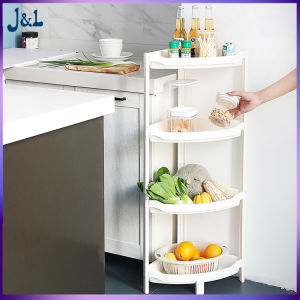 JustLiving 3/4 Layer Kitchen Storage Shelf Rack Corner Floor Rack Multi-Layer Triangle Storage And Finishing Plastic Shelf for Barhroom、Living Room