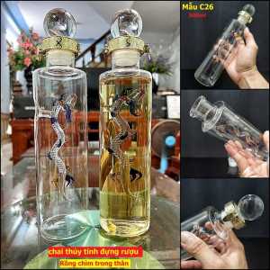 Chai Thủy Tinh Đựng Rượu 500ML trụ tròn mẫu Rồng chìm trong thân – nắp đặc - Vỏ Chai Rượu Đẹp – Chai Đựng Rượu Thủy Tinh 500ML siêu trong (C26)