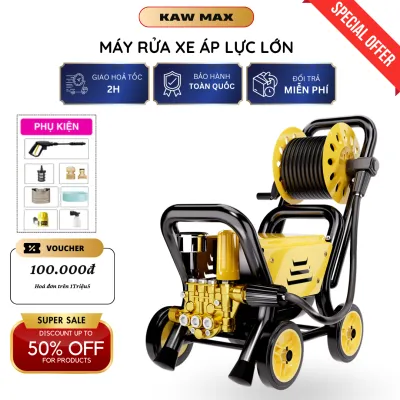 Máy rửa xe áp lực cao máy rửa xe bán công nghiệp KAW dây dài thiết kế 4 bánh xe lõi đồng 100% xịt rửa ô tô xe máy sân vườn dễ dàng