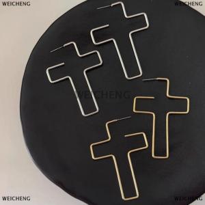 [COD] WEICHENG New Metal Cross Earrings For Women Fashion Drop Hoop Earrings Party Jewelry Gifts