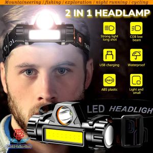 2 In 1 Senter Kepala Headlamp Mini LED COB XPE 2 Mode High Power Rechargeable Magnetic Head Lamp
