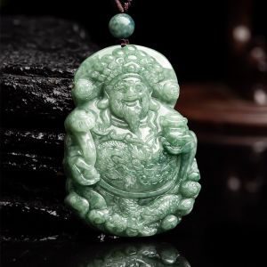 Green Natural A-grade Ice Jade God of Wealth Carved Coin Dragon Men Pendant with Certificate