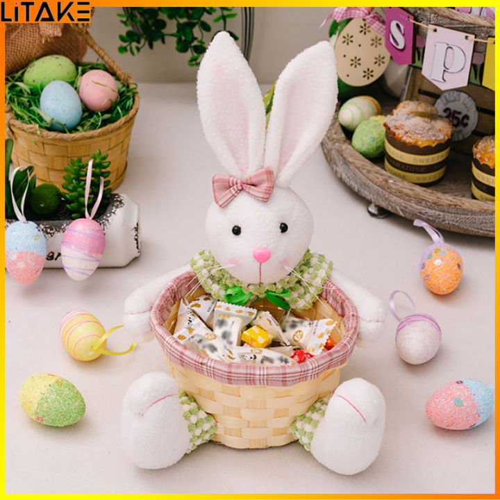 Litake Easter Bunny Decor With Candy Storage Basket Rabbit Candy Bowl 