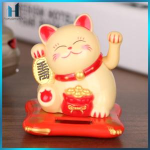 【Homelements】2.5 inch Cute Shaking Hands Solar Lucky Fortune Cat Wealth Waving Figurines