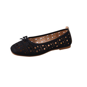YOTO French Bow Cut-Out Loafers For Women Leather Material Versatile Breathable Flat Doll Shoes