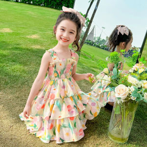 Sleeveless Floral Baby Girl Skirt Clothes Children Sleeveless Summer Dress Simple Casual Style All-match Fashion Kids Clothes Long Dresses for 4 5 6 7 8 9 10 11 12 years old