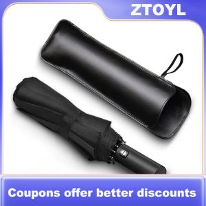 【ZTOYL】 Black PU Leather Umbrella Cover Case Portable Waterproof Umbrella Storage Pocket Umbrella Bag Portable Umbrella Cover