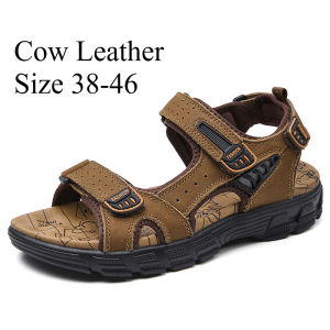Brand Men Sandals Luxury Genuine Leather Sandals Men Outdoor Beach Casual Shoes High Quality Hiking Shoes Soft Sole Men Slippers2026