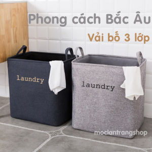 Giỏ đựng đồ giặt vải bố cao cấp loại 1 siêu dày phong cách Bắc Âu giỏ đựng quần áo bẩn đa năng gấp gọn sọt chứa đồ dơ có quai xách