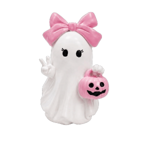 DGFDF Funny Ghost Figurine Pumpkin Witch Hat Bow Spooky Gifts Resin Ghost Statue Creative Cute Tabletop Decoration Halloween
