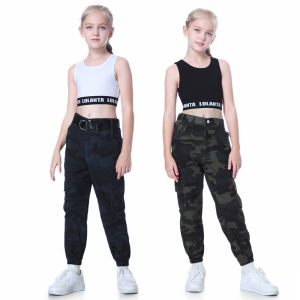 Lolanta Kids Girls Hip Hop Street Dance Solo Clothes Crop Top Vest Or Pants Childrens Jogger Sport Pants Rock Style Jazz Performance Wear 4-16 Years