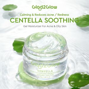 Glad2Glow Centella Asiatica Soothing Gel Moisturizer Allantoin Oat Extract Acne Redness Control Facial Gel for Oily Acne Prone Sensitive Skin 55g