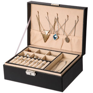 {สินค้าพร้อมส่ง}กล่องใส่เครื่องประดับหนัง ถาด2ชั้น มีตัวล็อค กล่องเก็บเครื่องประดับ กล่องPUใส่เครื่องประดับกล่องใส่ต่างหู 2063