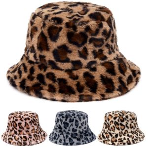 WISHAHA Furry Faux Fur Winter Bucket Hat Leopard Print Soft Velvet Fisherman Hat Versatile Retro Faux Fur Hat Winter Season