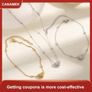 【CANAMEK 】 Stainless Steel Gold Color Heart Love Chain Necklace Bracelets Earrings For Women Girl New Fashion Non-fading Jewelry Set