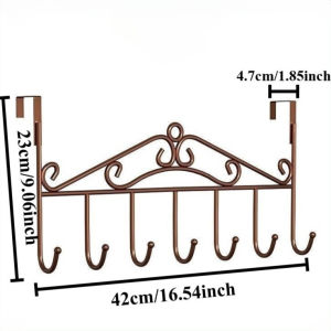1Pc Metal Door Hanging Rack with 7 Hooks - Nail-Free Design for Hat Towel Key & Bag Organization