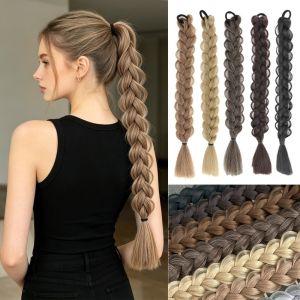 OKDEALS01 Long Braided Ponytail Extensions Elastic Band Hair Band Twist Braid Hairpiece Elegant Fluffy Handmade Braids Pony Tails for Women