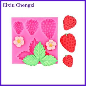 Eixiu Dâu Tây Hoa Lá Fondant Silicone Khuôn Bánh Trang Trí Công Cụ Sugarcraft Sô Cô La Gumppaste Khuôn Nhựa Đất Sét Công Cụ