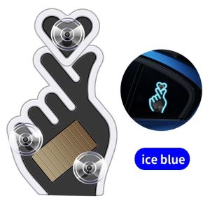 Solar LED Finger Heart Car Window Light Glowing Waterproof Magnetic Gesture Decor Auto Interior