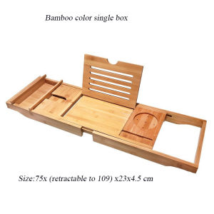 Non-Slip Retractable Bathtub Shelf Multifunctional Wood Bath Tub Organizer With Cup Wine Holder Soap Dish Book Space Phone Slot