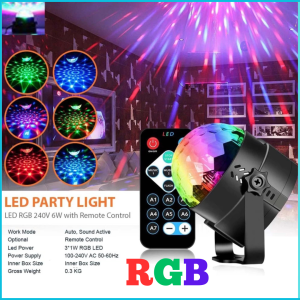 COD Cepat Lampu Disco Hias LED RGB Kamar Putar Sorot Panggung Proyektor 240V 6W with Remote Control