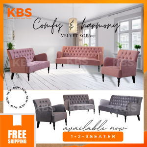 (FREE Shipping+Installation) KBS Adedapo 3+2+1 Seater Round Arm Soft Silk Velvet Sofa /  Full Fabric Sofa / Grey or Pink Color