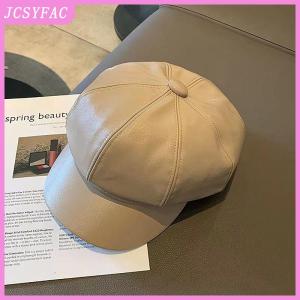 JCSYFAC Women Fashion Beret Solid Beret Cap Pu Leather Beret French Artist Warm Beanie Hat Female Ladies Hat Girls Cap