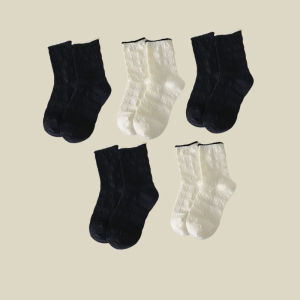 FYKS74 Kaos Kaki Anak Model Pattern Putih Hitam Kaos Kaki Di Atas Mata Kaki Fashionable Random 5 Pcs