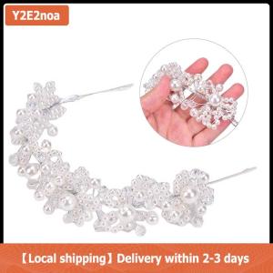 【Local shipping】 Bridal Wedding Headband Crystal Flower Tiara Crown Pearl Rhinestone Hair Band