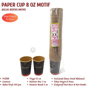 Paper Cup ukuran 8 oz Gelas Kertas Gelas Kopi (Isi 50 Pcs-PCK8M)