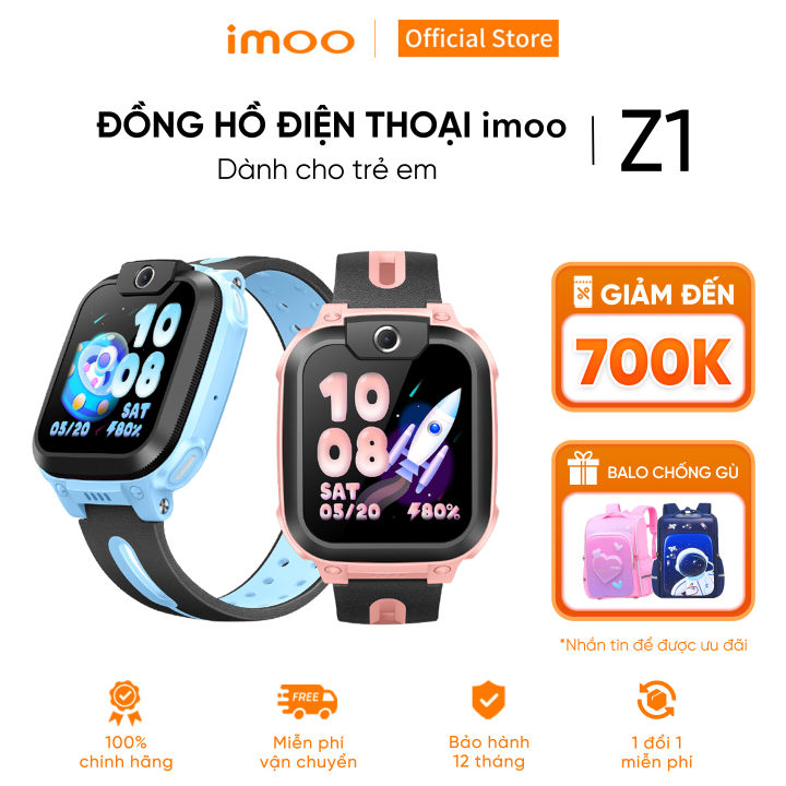 Đồng Hồ Điện Thoại Thông Minh Lắp Sim Trẻ Em imoo Z1 Xanh/ Hồng Định Vị GPS/Gọi Video Call /Nhắn Tin/ Kháng Nước IPX8