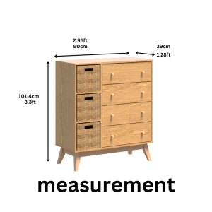 detrend Lara Scandinavian Lifestyle Chest of Drawers with 4 Storage Drawers39"High Dresser with 3 Seagrass Baskets for BedroomHome OfficeBrown 5408