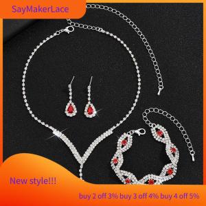 READY STOCK✨ 1Set Luxury Exquisite Rhinestone Bride Jewelry Set For Women Girls Fashion Simple Water Drop Earrings Necklace Bracelet Gifts