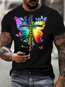 [Local Stock] HBESTY Halloween Christmas Oversized T Shirt Gothic Jesus Christ Cross 3D Print O-Neck Tops Vintage Hip Hop Short Sleeve Christian Mens Clothing T Shirts