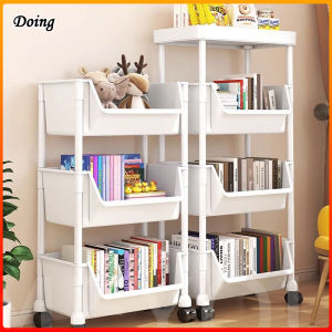 Multi-Layer Storage Rack With Wheels Movable Book Shelf Rack Household Kitchen Storage Rak Open Storage Box Rak Buku 書本收納架