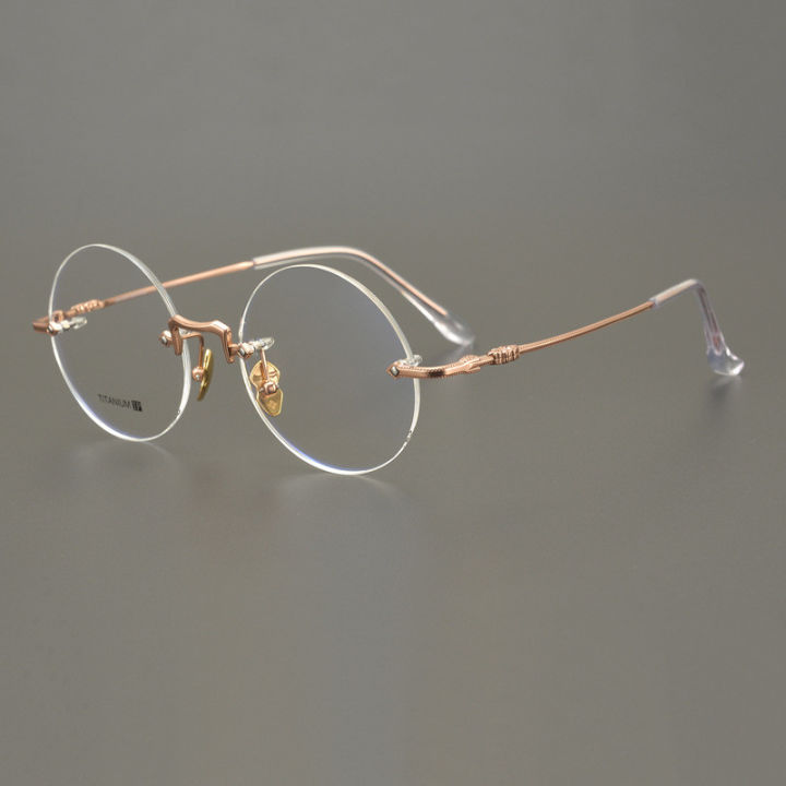 Rimless Prescription Myopia Eyeglasses Round Frame Pure Titanium Women ...