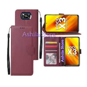 XIAOMI POCO X3 Case Wallet Casing Dompet Flip Cover Leather Premium Sarung Buku HP Bisa Standing