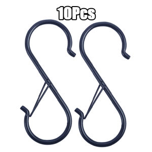 10pcs Windproof S Hooks Metal Hanging Closet Hooks With Safety Buckle