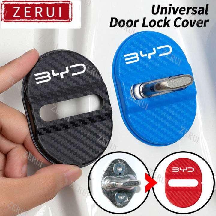 ZR For 1/4Pcs BYD Carbon Fiber Car Door Lock Protection Cover Anti ...