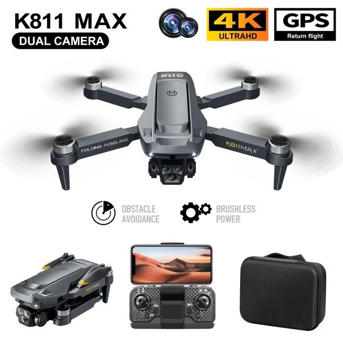 K811 MAX 2 Battery Drone 4K Dual Camera Zoom 50x WiFi GPS High Quality Professional Content