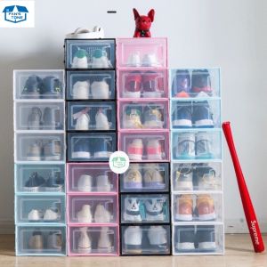 【Fans Tone】6pcs Large Sneaker Transparent Storage Box AJ Shoebox Shoe Rack Shoe Cabinet Organizer Dust-Proof Removable Folding Clamshell Plastic Storage Case Set