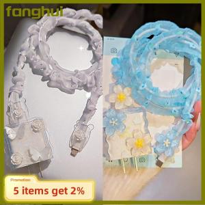 fanghui Ins Flower Butterfly Charger Data Cable Winder Protective Cover Kits For IPhone 18W 20W Charger Case Anti-break Bites Wire