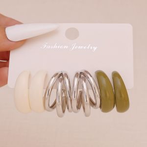 BESTOURO 3/6 Pairs Round Drop Pendant Earrings Gold C-shaped Ear Studs Vintage Minimalist Hoop Earring Set Gifts